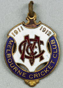 MELBOURNE CRICKET CLUB, 1911-12 membership badge, made by C.Bentley, No.1615.