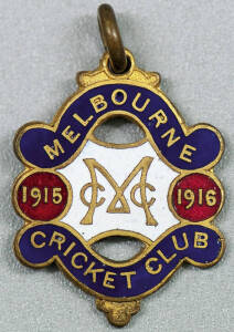 MELBOURNE CRICKET CLUB, 1915-16 membership badge, made by C.Bentley, No.322.