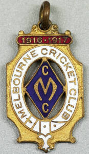 MELBOURNE CRICKET CLUB, 1916-17 membership badge, made by C.Bentley, No.80. Scarce wartime year.