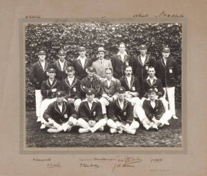 1920-21 ENGLAND TEAM, large official team photograph, with 16 signatures on mount - Johnny Douglas (captain), Arthur Dolphin, Bill Hitch, Cecil Parkin, F.Towne (manager), Frank Woolley, Jack Russell, Abe Waddington, Bert Strudwick, Rockley Wilson, Percy F