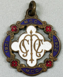 MELBOURNE CRICKET CLUB, 1921-22 membership badge, made by C.Bentley, No.1614.