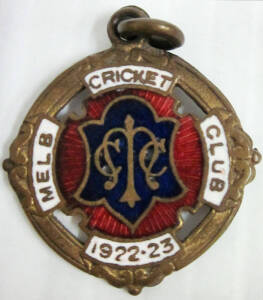 MELBOURNE CRICKET CLUB, 1922-23 membership badge, made by C.Bentley, No.177.