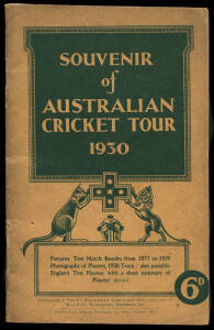 TOUR GUIDES: 1930-66 range, noted "Souvenir of Australian Cricket Tour 1930" [London, 1930]; "Australia's 18th Cricket Tour of England 1934" [Nottingham, 1934]; "The Ashes - The Australians are here! Souvenir of 1938 Tour"; orient line brochure "Australia