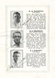 1934 AUSTRALIAN TOUR TO ENGLAND: "Australian XI, English Tour 1934", Orient Line brochure with pen-picture of each member of the touring party, and with each nicely signed in ink by the player featured, a total of 18 signatures including Don Bradman, Bill