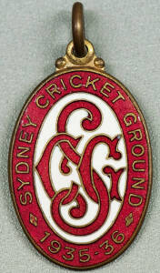 SYDNEY CRICKET GROUND, membership badges for 1935-36, 1936-37, 1937-38, 1938-39 & 1939-40.