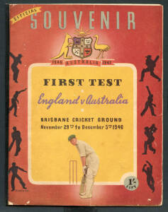 1946-47 ENGLAND TOUR TO AUSTRALIA, scarce programme "Official Souvenir, First Test, England v Australia, Brisbane Cricket Ground, November 29th to December 5th 1946" 'Brisbane, 1946]. Fair/Good condition.