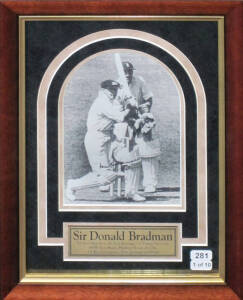 DON BRADMAN, signed photographs, window mounted, framed & glazed, about 36x46cm. Wholesale quantity.