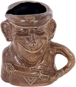 DON BRADMAN, Bendigo Pottery "Sir Don Bradman" caricature jug, very attractive with brown glaze, 15cm high. Limited edition 003/1000.