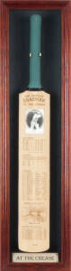 DON BRADMAN, display "Sir Donald Bradman At The Crease" comprising signed card (signature faded) affixed to full size Cricket Bat with details of Bradman's career, in attractive display case, limited edition 27/50, overall 27x97cm.