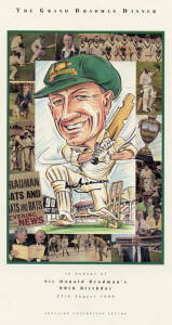 DON BRADMAN, signature on front cover of programme "The Grand Bradman Dinner, in honour of Sir Donald Bradman's 90th Birthday, 27th August 1998".