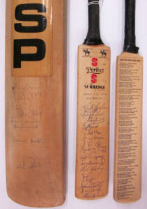 SIGNED CRICKET BATS: Signed bats (4) with faded signatures, noted 1974-75 Australia v England; WSC Australia v West Indies; also miniature bats (2) - one signed by Australia's 1979 World Cup team.