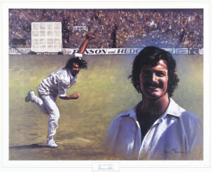 DENNIS LILLEE: Prints (10) "Legends of Cricket Series - Dennis Lillee" by Dave Thomas, size 57x51cm.