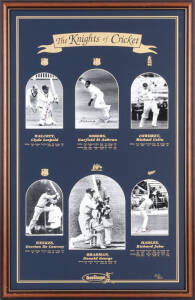 "THE KNIGHTS OF CRICKET", display comprising 6 signed photographs of all the Sirs - Don Bradman, Clyde Walcott, Gary Sobers, Colin Cowdrey, Everton Weekes & Richard Hadlee, window mounted with details of their Test careers, limited edition 333/500, framed