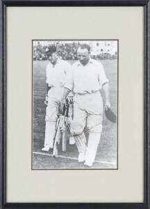 FRAMED ITEMS: Photograph signed by Don Bradman & Bill Brown; Signed displays - "Perfect" signed by Steve Waugh; "The Bodyline Series 1932-33" signed by Ian Craig. All framed & glazed, various sizes.