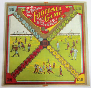 FOOTBALL BOARD GAMES: "The National Football Game" boards (2), one very early with players still in knickerbockers, other c1920s; third game is 1920s "The Australian Football Game".