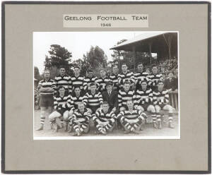 GEELONG: Team Photographs (6) for 1946, 1947 (with c32 pencil signatures on mount, faults), 1948, 1949, 1950 & 1951 (Premiership Year). Most about 25x21cm. Also 1963 "Football Record"s (2) for 2nd Semi Final & Grand Final - Geelong v Hawthorn. Fair/Good c