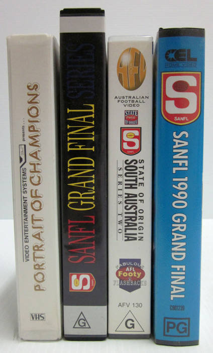 SANFL FOOTBALL VIDEOS, collection including SANFL Grand Finals for 1958 & 1959, 1973, 1978, 1982, 1990, 1992, 1993, 1996 & 1998; "Russell Ebert - The Story" & "Barrie Robran - The Man and His Football".