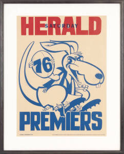 NORTH MELBOURNE, 1976 losing Weg poster, window mounted, framed and glazed, overall 66x82cm. Good condition. [Very scarce, as Hawthorn won the Grand Final].