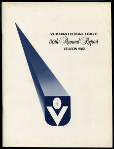 VFL/AFL ANNUAL REPORTS, comprising 1982, 1988, 1989 & 1995; plus a 1964 promotional brochure for VFL Park (Waverley), issued by the VFL to extol the virtues of the new ground and explain how it would be built. Fair/Good condition.