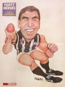 COLLINGWOOD: Large collection of Collingwood player and team posters, most from newspapers and magazines, but some released commercially. From 1990 onwards, including players such as Millane Daicos, Shaw & Buckley. Also includes the 14 Weg re-done Premier