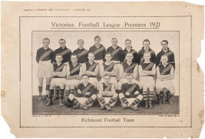 1921 Sporting Life & The Bayonet "Prominent Players" pictorial supplement No.21 "Victorian Football League Premiers 1921, Richmond Football Team", 25x36cm. Fair/Good condition. Extremely rare - not illustrated on AFHG "Australian Rules Football Cards" web