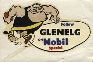 c1933-70s transfers, stickers & cards, mostly SANFL, noted c1959 Mobilgas special "SANFL Club Mascots transfers" [6/8]; 1965 Golden Fleece "SANFL Activ-8 transfers" [5/10]; c1965 Golden Fleece "SANFL small transfers" [1/10]; c1965 BP "SANFL Footy Flag tra