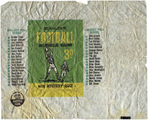 1965 "Scanlens Football Bubble Gum 3D." wrapper. Fair/G condition. Rare.