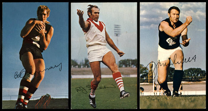 1971 Mobil "1971 Mobil Footy Photos - Victorian Footballers", part set [25/40 + 8 spares]. Fair/VG.