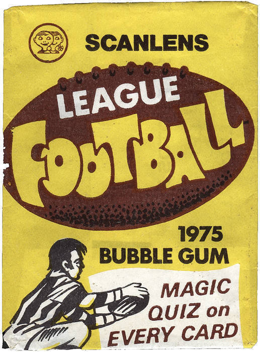 1975 "Scanlens, League Football, 1975 Bubble Gum" wrapper. G/VG condition. Scarce.