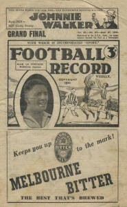 1941 "Football Record", Grand Final - Melbourne v Essendon. Fair/Good condition (one page missing, which would have had an advert on one side, and listing of players on reverse). Scarce. [Melbourne's 5th Premiership - three in a row].