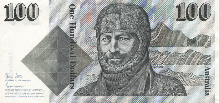 1984 $100: design featuring Sir Douglas Mawson. Johnston/Stone signatures, consecutive pair, ZAL 003893-894. Graded as EF/aUnc. A seldom seen note these days.