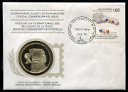 Medallic FDC's with sterling SILVER proof medallions as issued by The International Society of Postmasters 1976-78 to commemorate various historical personalities and events. Each medallion measures 38mm diameter and weighs approx 19gms. Total weight of 6 - 2