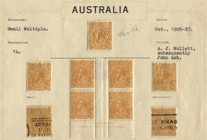 Range starting with 5/- Yellow & Grey, C of A, marginal single** (toned gum); &frac12;d Orange KGV mint/used collection on pages incl. shades, inverted wmk*, punct. & o'ptd 'OS'; 3 s/books with 100's of 1d (red & green), 1&frac12;d & 2d KGV heads plus used pre-decimal 