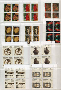 1970s-80s collection in KABE hingeless stockbook plus several APO Yearbooks. Noted 1972 Xmas blk.4, a few pre-decimal blocks, etc. Also, an album of pre-stamped envelopes covering the same period, some whole world stamps in packets, a display concerning t