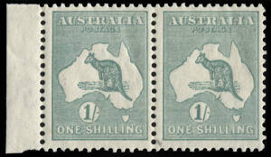 1/- Green, Die 11, left marginal horiz. pair. Superb MUH.