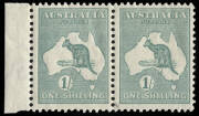 1/- Green, Die 11, left marginal horiz. pair. Superb MUH.