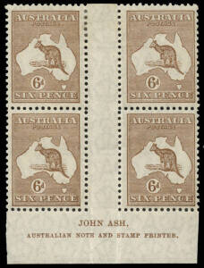 6d Chestnut, Ash Imprint block from Plate 4 (N over A). BW:22za. MUH/MLH.
