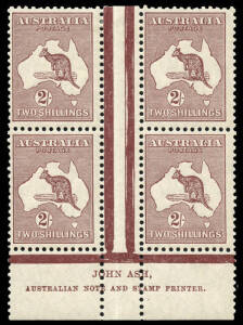 2/- Maroon, Ash Imprint block (N over N) from Plate 2; very fine & fresh 3**, 1*. BW:39zb - $800+.