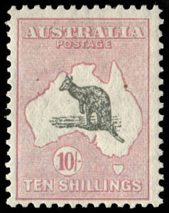 10/- Grey & Pink, MUH; tiny natural paper inclusion (on the Queensland coast near Cairns). MUH.