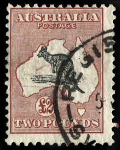 £2 Black & Rose with variety "Muzzled kangaroo and broken tail"; BW.58(V)l, R24. part Registered Sydney cds.