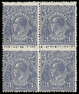 3d Blue, Die Ia, plateable blk with lower units A/B pair and top R unit with varieties. Fine.