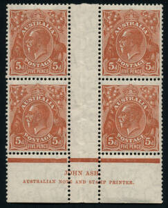 5d Brown, Die II, Ash imprint block with variety "Flaw in crown"; BW.127(3)z & m, 3R55. Fine and fresh.