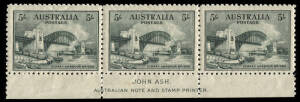1932 5/- Sydney Harbour Bridge, Ash Imprint strip; fine & fresh.