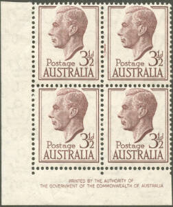 1951 3½d Red-brown, THIN PAPER [0.090mm], Authority Imprint blk. and with printing flaw between R9/1 & R9/2. [BW.253a++].