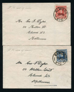 2 June 1930 1½d & 3d Charles Sturt on matching FDCs (2) from ELWOOD.