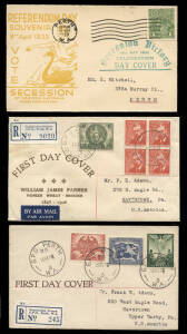 1928-67 group of various manufacturers, noted Mitchell 1933 'Secession Victory', 1946 Peace, 1947 Newcastle (2) and 1948 Farrer, 4 registered. Also incl. 8 commemorative covers (Stamp Exhibitions etc.). Mixed condition, majority fine.