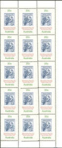 1978 (SG.694) 20c National Stamp Week, marginal block with misplaced perforations in the 9th vertical column + autotron bars in the lower R corner, the misplaced perfs DRAMATICALLY changing the shape of the middle 5 stamps. BW.823b:$100 each
