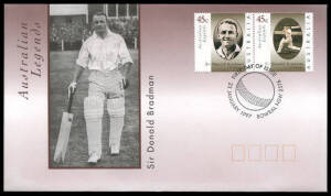 1997 (Jan.23) (SG.1663-64) 45c SIR DONALD BRADMAN se-tenant pair on an Australian Legends FDC with the special Bowral pictorial postmark.