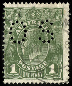 1d Green KGV perf.13½ x 12½, Die II, punctured 'OS'. FU.