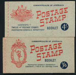 1953 (SG.SB32,32a, Pf.B58ST,T) 3/6 3&frac12;d Queen (no wmk), (7) all with pink stitching; one with tropical interleaving & stapled; another 2 with tropical interleaving. Also, 1957 (SG.SB33, Pf.B60A,B) 4/- 4d Queen, "British Empire" (3) & "British Commonwealth"